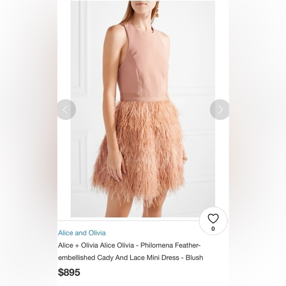 Alice + Olivia Dresses & Skirts - Alice + Olivia Philomena Lace High Neck Mini Dress Pink Feather Skirt Women's